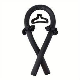 Soft Rubber Sleeping Curls Headband with Hair Clips and Scrunchie - No Heat Curls Ribbon for Lazy Hair Care (Color: black)